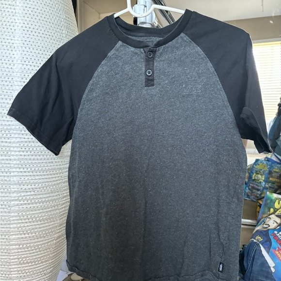 Vans Other - VANS YOUTH Large Gray/black Shortsleeve Tshirt NWOT Collared With Buttons
